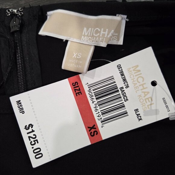 NWT Michael Michael Kors Pleat Hem Shift Dress Black Women's XS Stretch - Picture 8 of 9